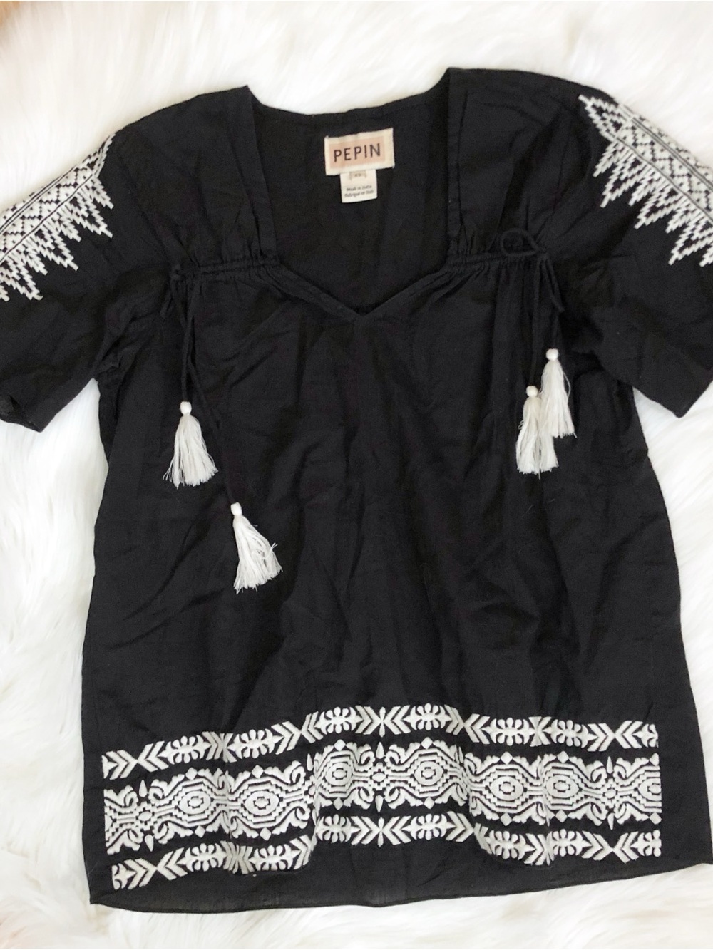 Anthropologie Pepin Embroidered Cotton Top With Tassels XS - Picture 2 of 11